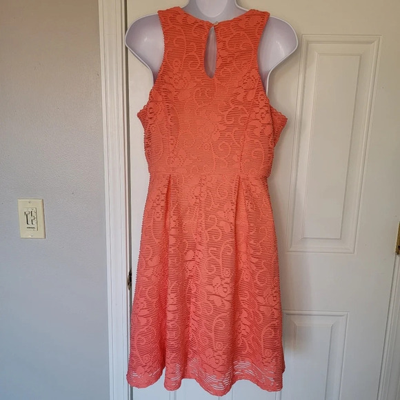 Maurices orange sleeveless dress stripe and floral crochet. Never Worn. M - Picture 3 of 9